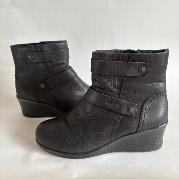 Keen Women's Kate Black Leather Wedge winter Ankle Bootie Side Zip Size 8 - Picture 4 of 7